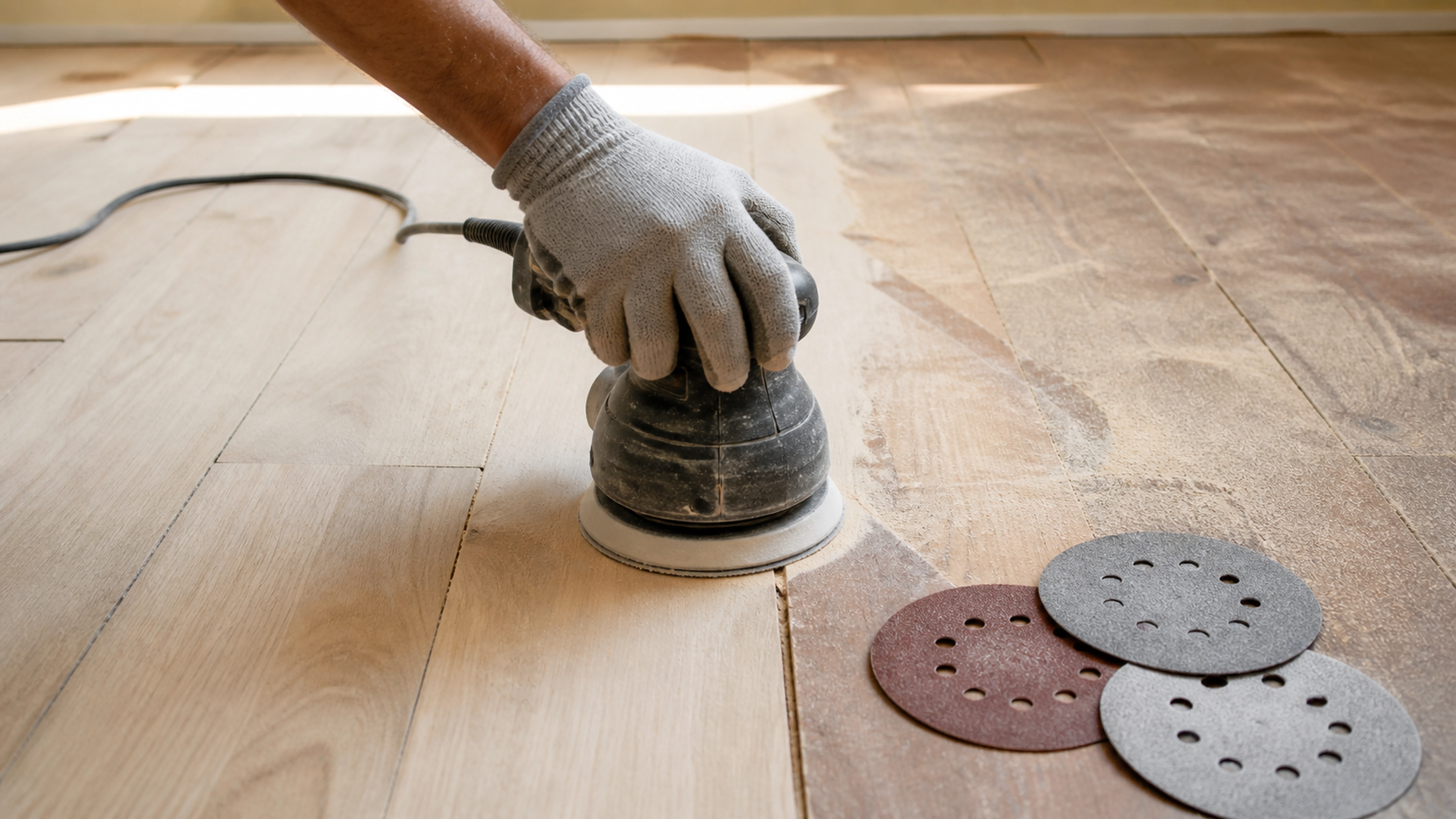 Illustration éditoriale pour l’article « Ponçage de parquet : quel grain choisir pour vos travaux »