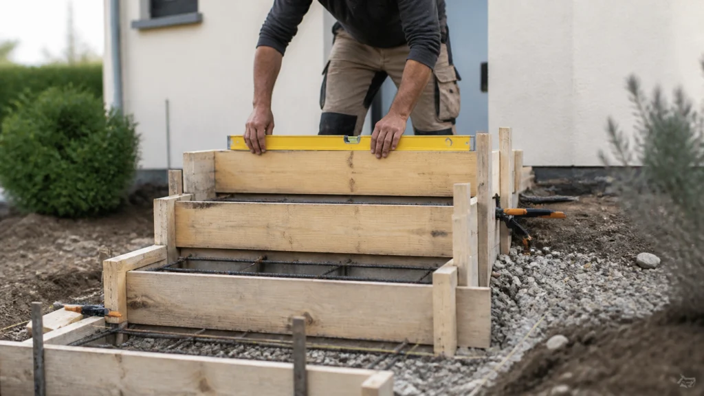 Illustration éditoriale pour l’article « Plan de coffrage pour votre escalier en béton extérieur »