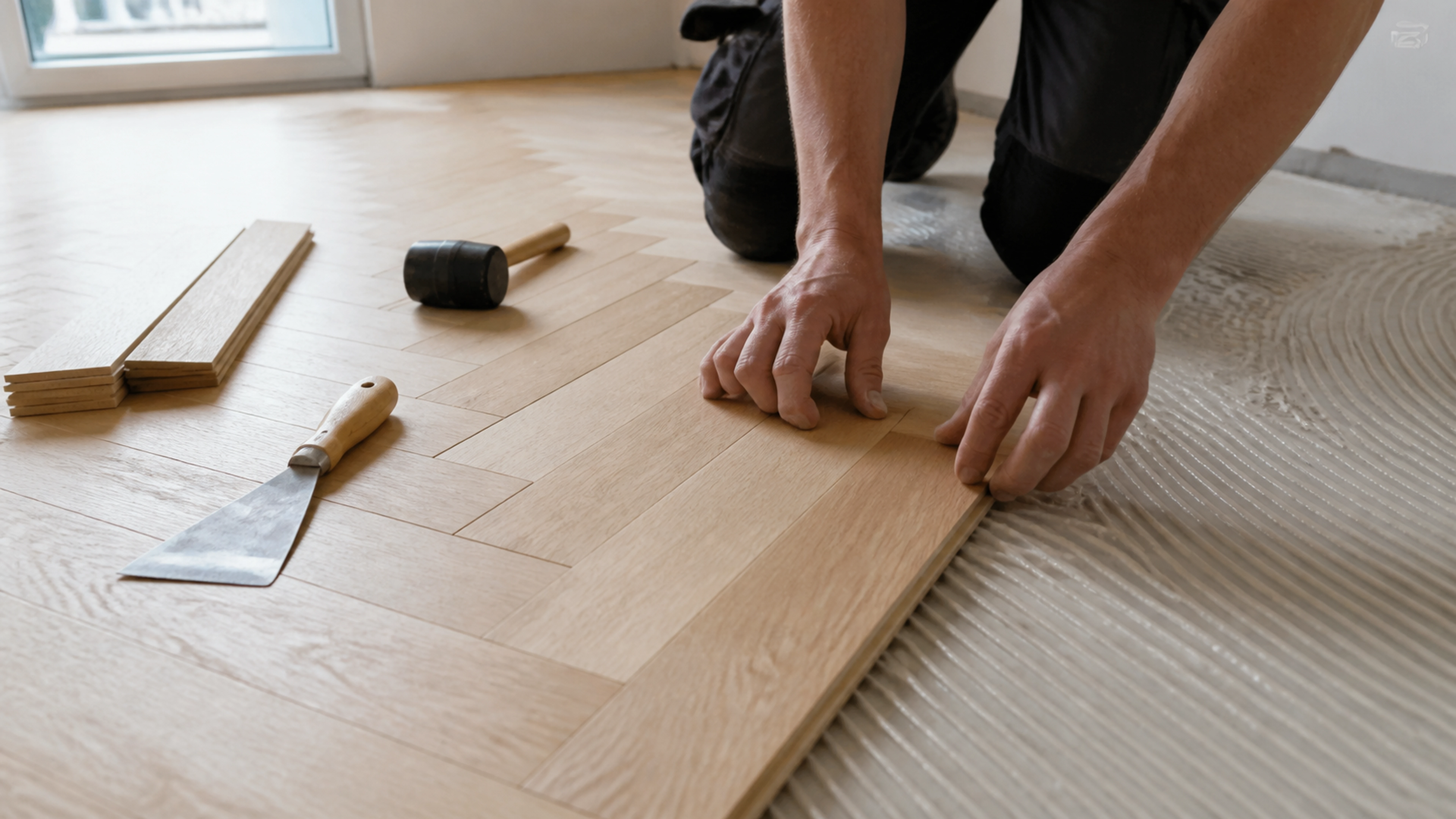 Illustration éditoriale pour l’article « Quel est le prix pose parquet baton rompu en 2026 »