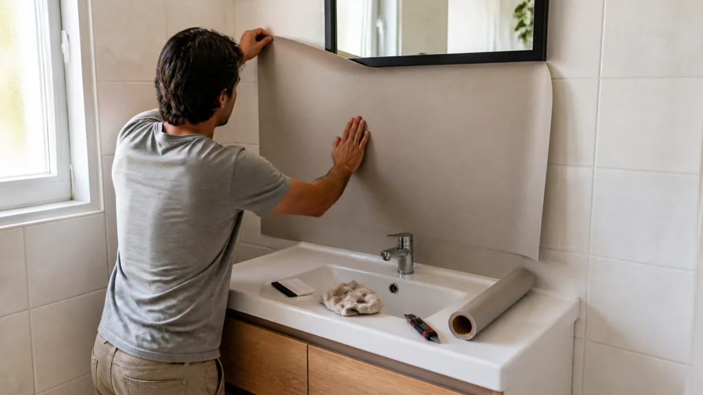 Illustration éditoriale pour l’article « Refaire sa salle de bain sans casser le carrelage »