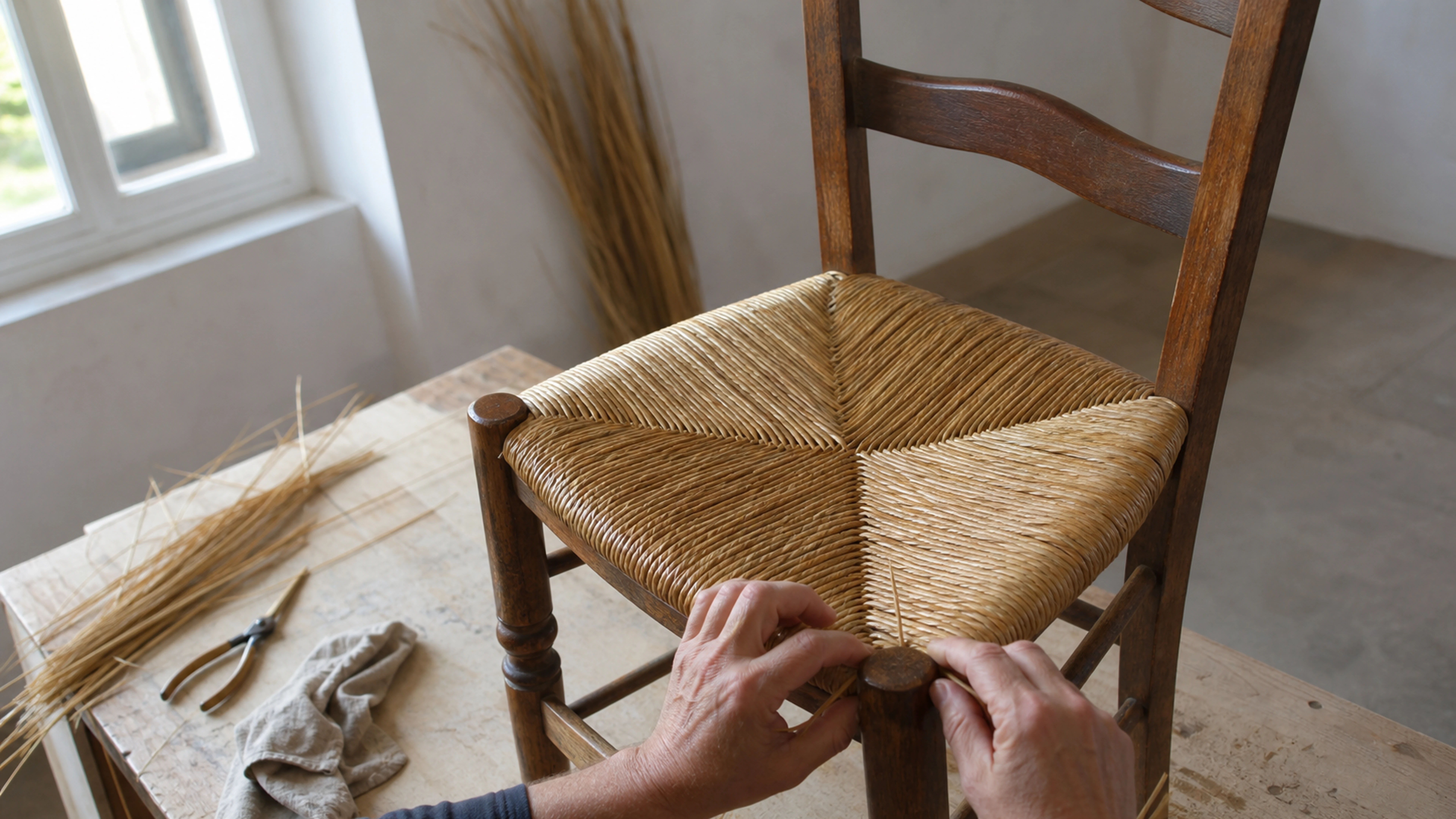 Illustration éditoriale pour l’article « Comment rénover une chaise en paille avec succès »