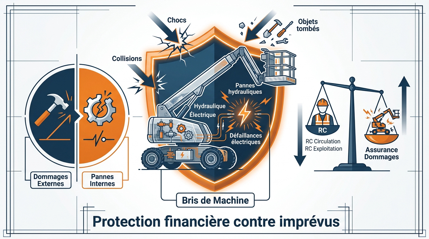 nacelle élévatrice sécurisée par une assurance bris de machine sur un chantier
