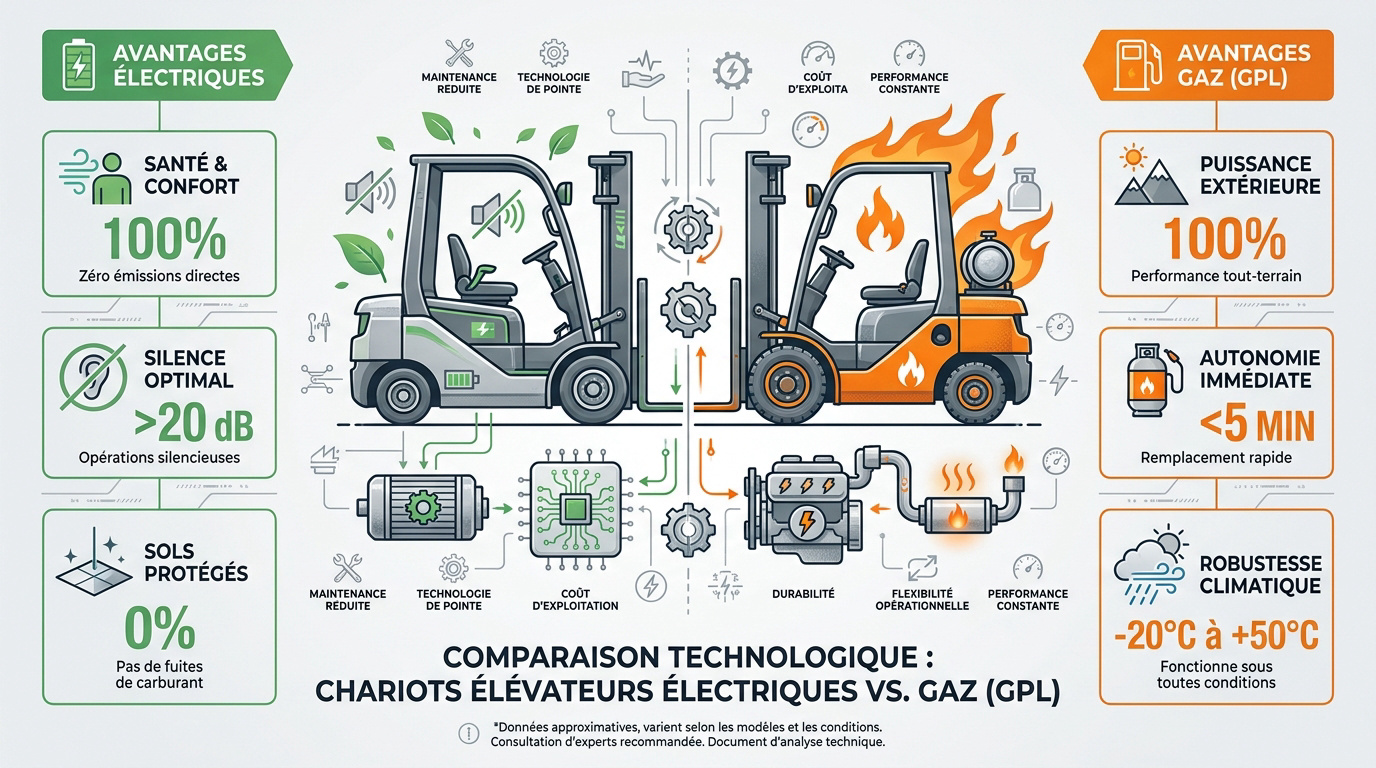 Comparaison technique entre un chariot élévateur électrique et un chariot élévateur à gaz GPL