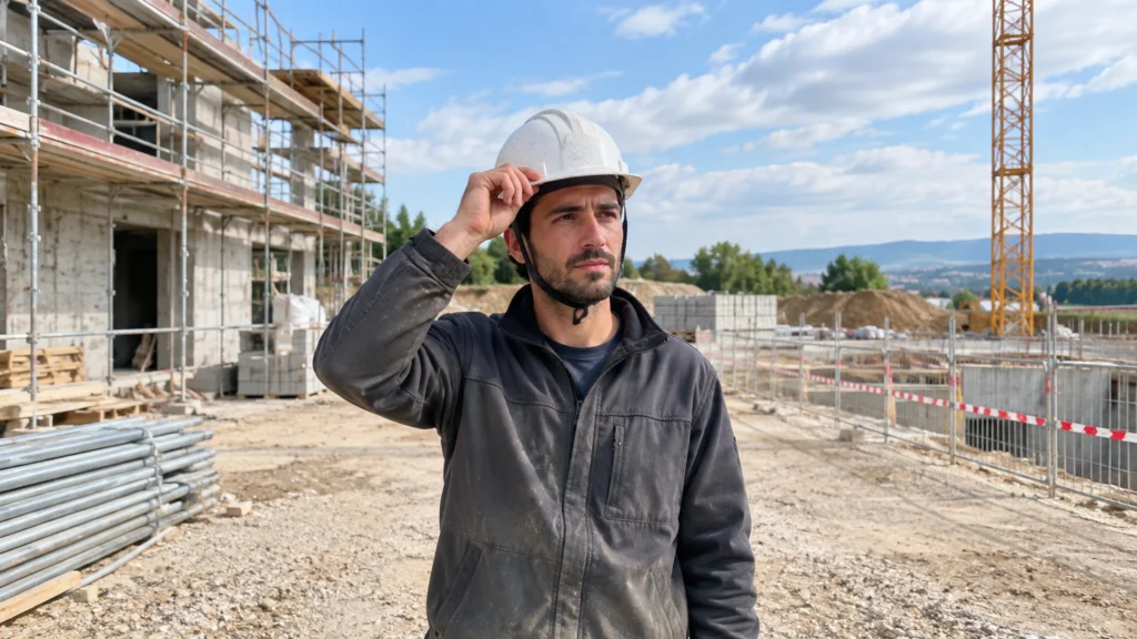 Illustration éditoriale pour l’article « Tout savoir sur le port du casque obligatoire sur chantier »