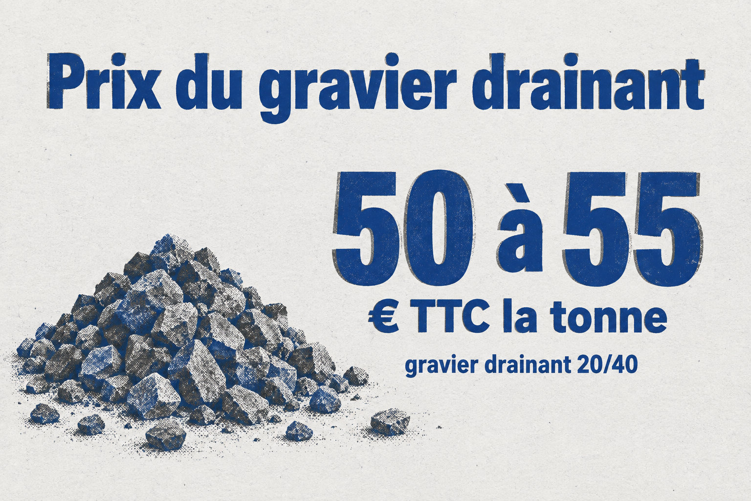 Le gravier drainant 20/40 coûte entre 50 et 55 € TTC la tonne.