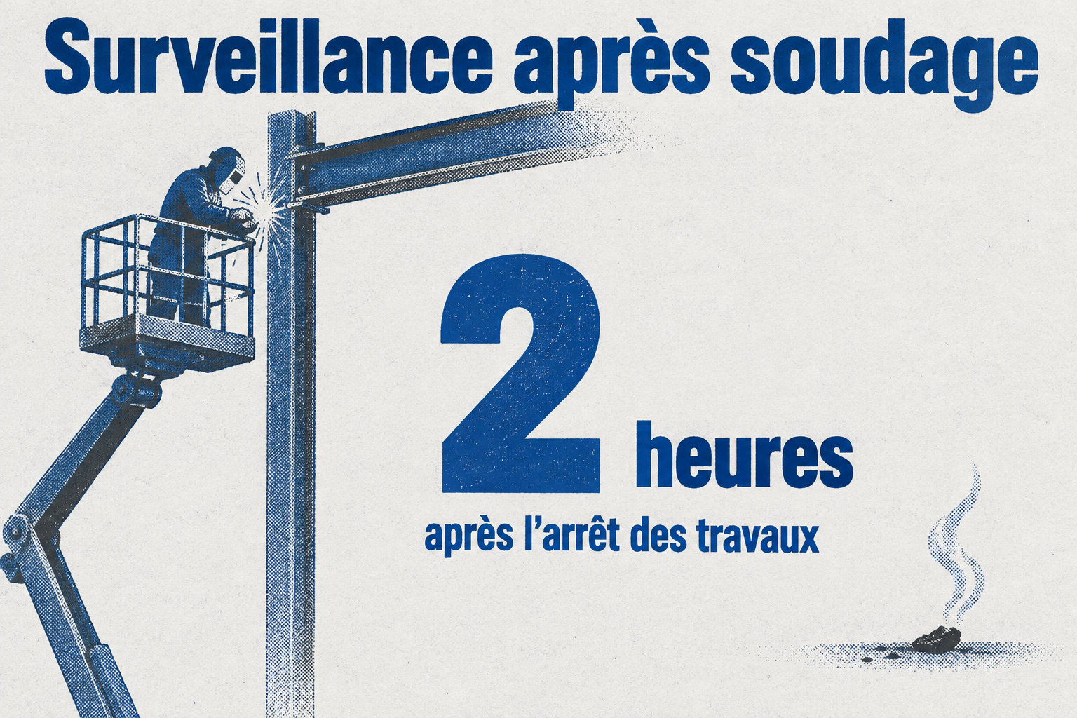 La surveillance doit durer au moins 2 heures après l’arrêt des travaux de soudage.
